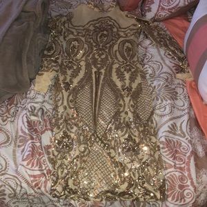 Gold See-Through Sparkly Dress